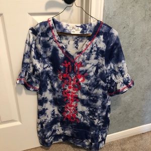JoyJoy tie dye top with embroidered detail